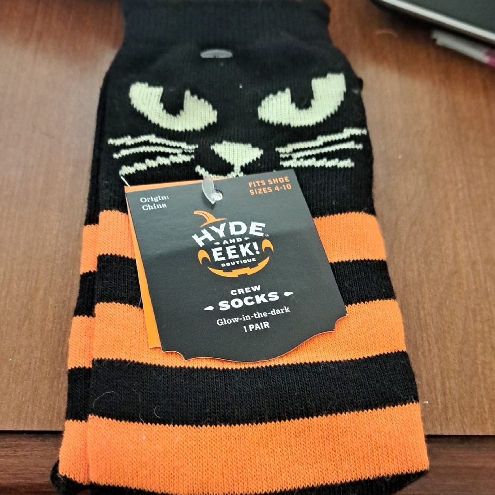 Halloween Cat Black and Orange Crew Socks/ BUNDLE ONLY